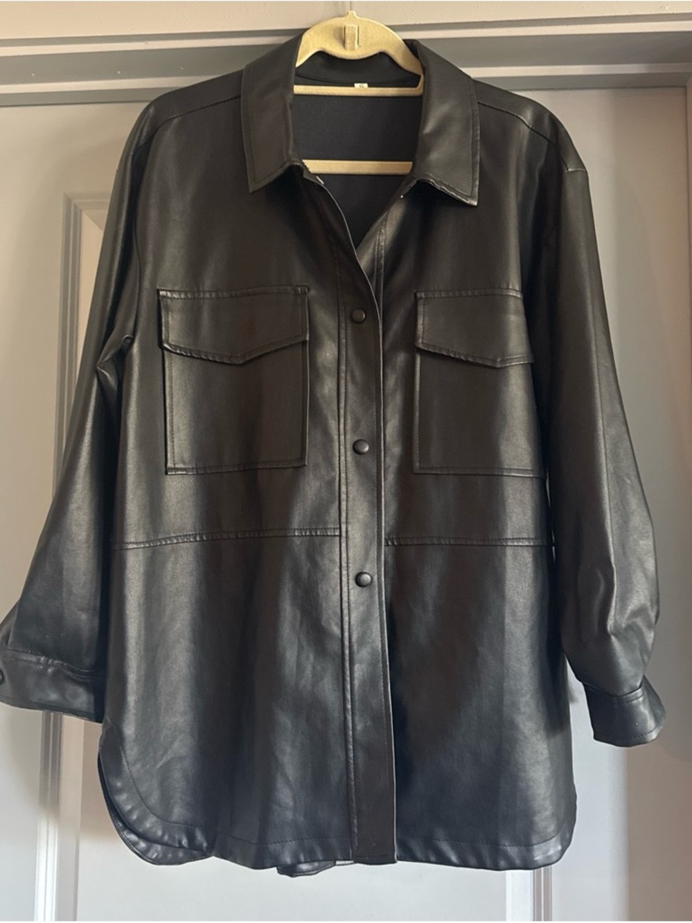 SHEIN Black Faux Leather Overshirt Jacket